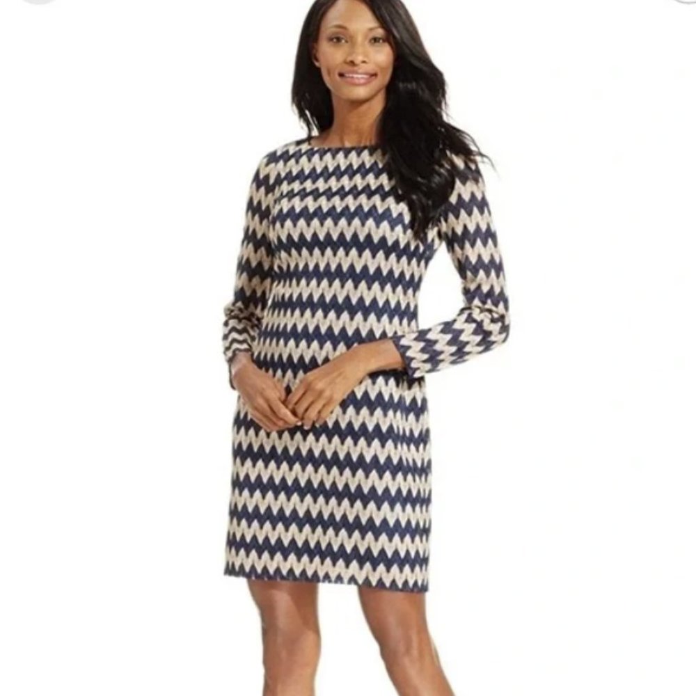 Jessica Howard Petites Chevron Print Knit Shift Dress 8P
